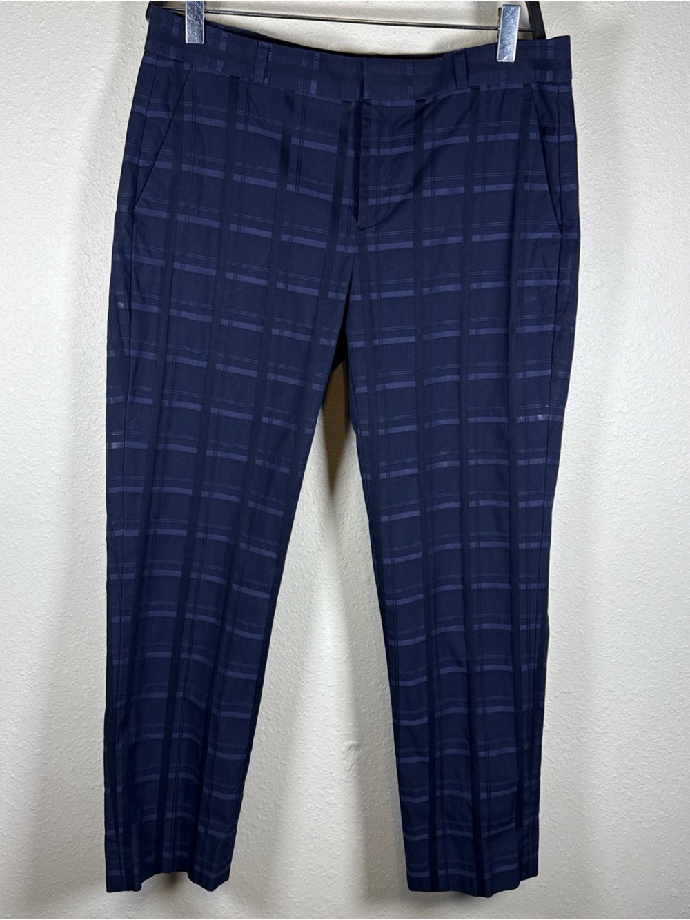 Banana Republic Avery Fit Madras Crop Dress Pants 6 Navy Blue Plaid Office